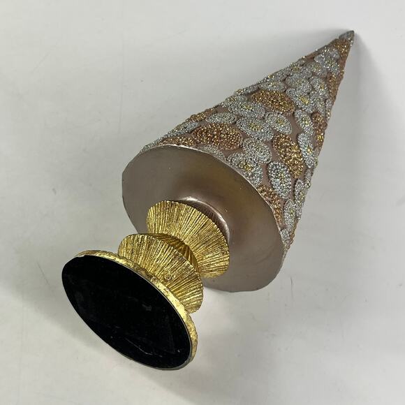 Contemporary Beaded Gold Silver Tabletop Christmas Tree Handmade Holiday Decor - Picture 5 of 11